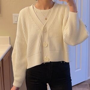H&M Cream Chunky Knit Cotton Cardigan
